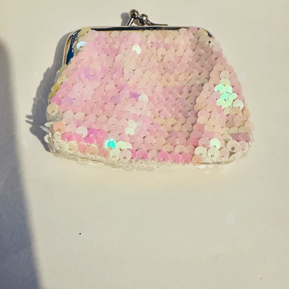 Sequin Light Pink and Iridescent Kisslock Coin Purse